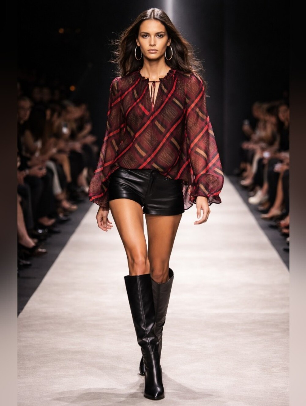 Bar III Rustic Red and Brown Plaid Peasant Blouse